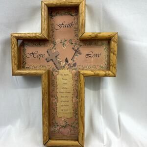 Abbey Press CROSS wood frame 3-D Faith Hope Love Made in USA 12 x 9"